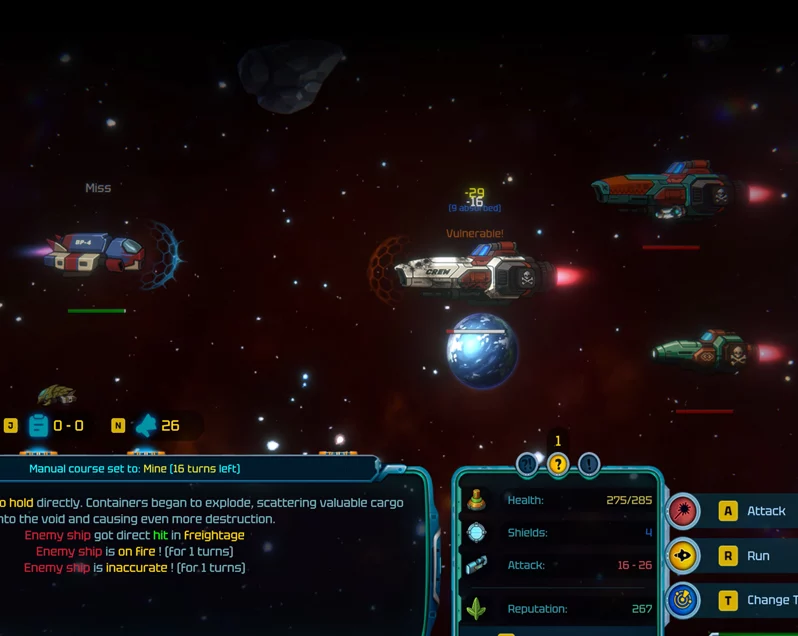 Turn-based tactical space combat between multiple ships in Stellar Freight: Endless Horizon